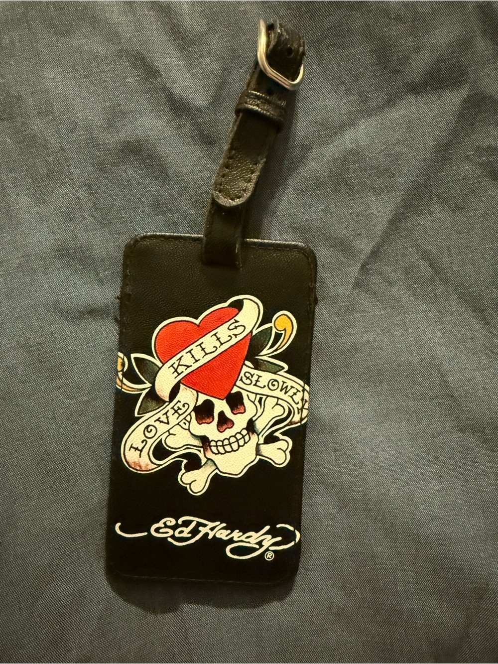 Vintage Y2K Ed Hardy Love Kills Slowly Luggage Tag Skull Heart Travel ID Tag